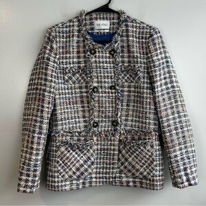 The Fold Kingswood Tweed Double Breasted Fringe Detail Blazer Jacket US 10 UK 14